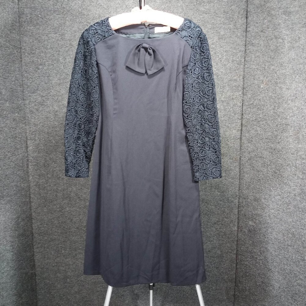 1960's Vintage Black Rayon Bow Shift w Lace Long Sleeves by Venus Young– Tokyo